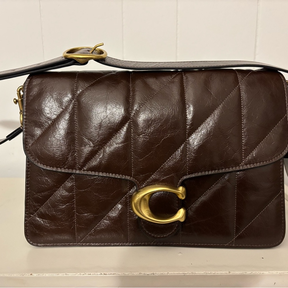 Coach Quilted Leather Tabby 30  Shoulder Bag in Dark Brown with Gold Hardware